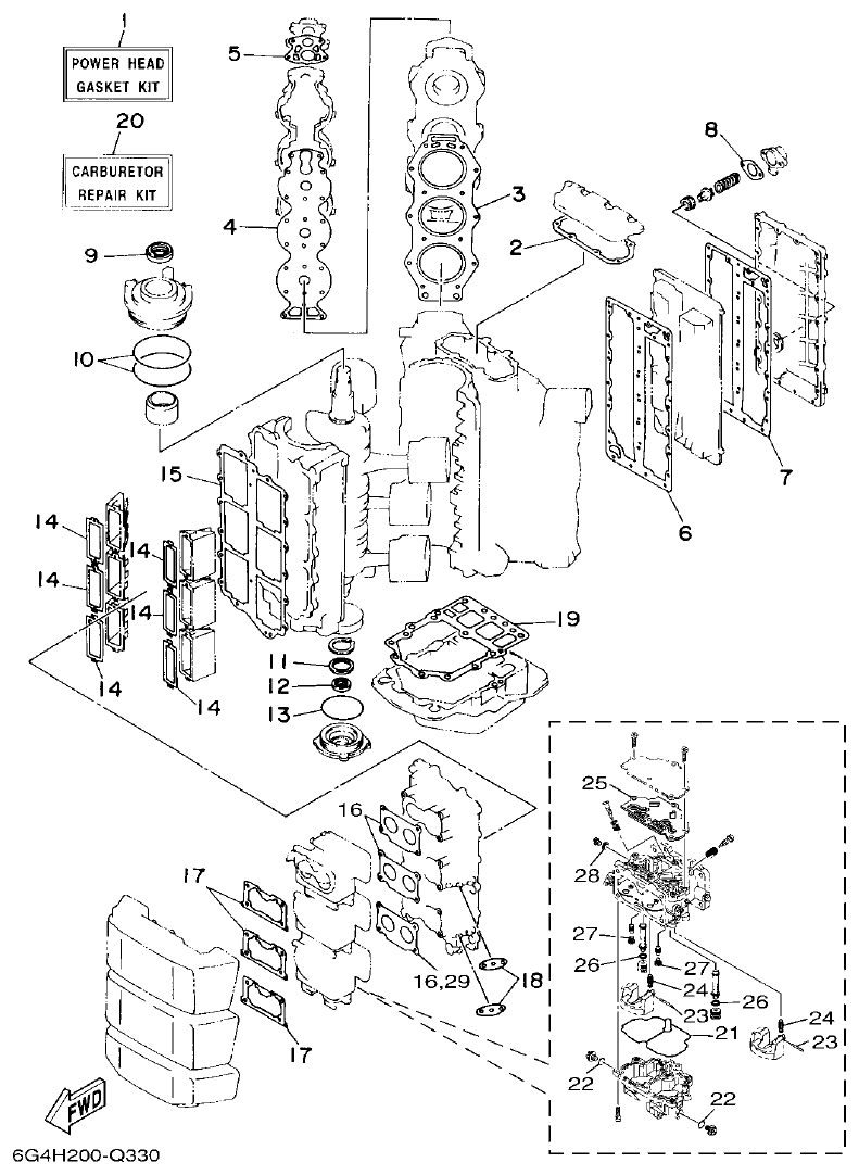 Yamaha 150AET, 200AET, L150AET, L200AET REPAIR KIT 1 parts diagram